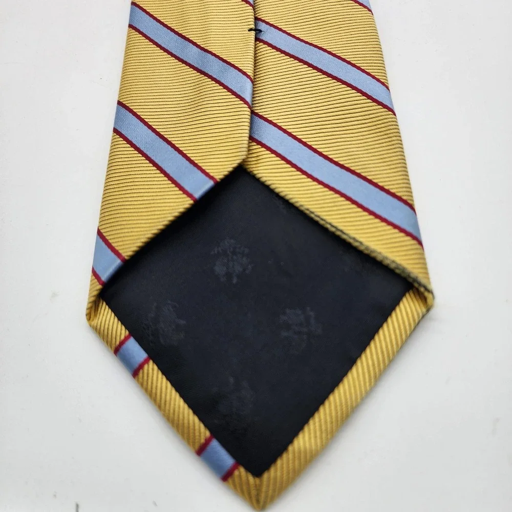 Brooks Brothers 346 Men's Pure Silk Necktie Yellow Blue Burgundy Striped USA